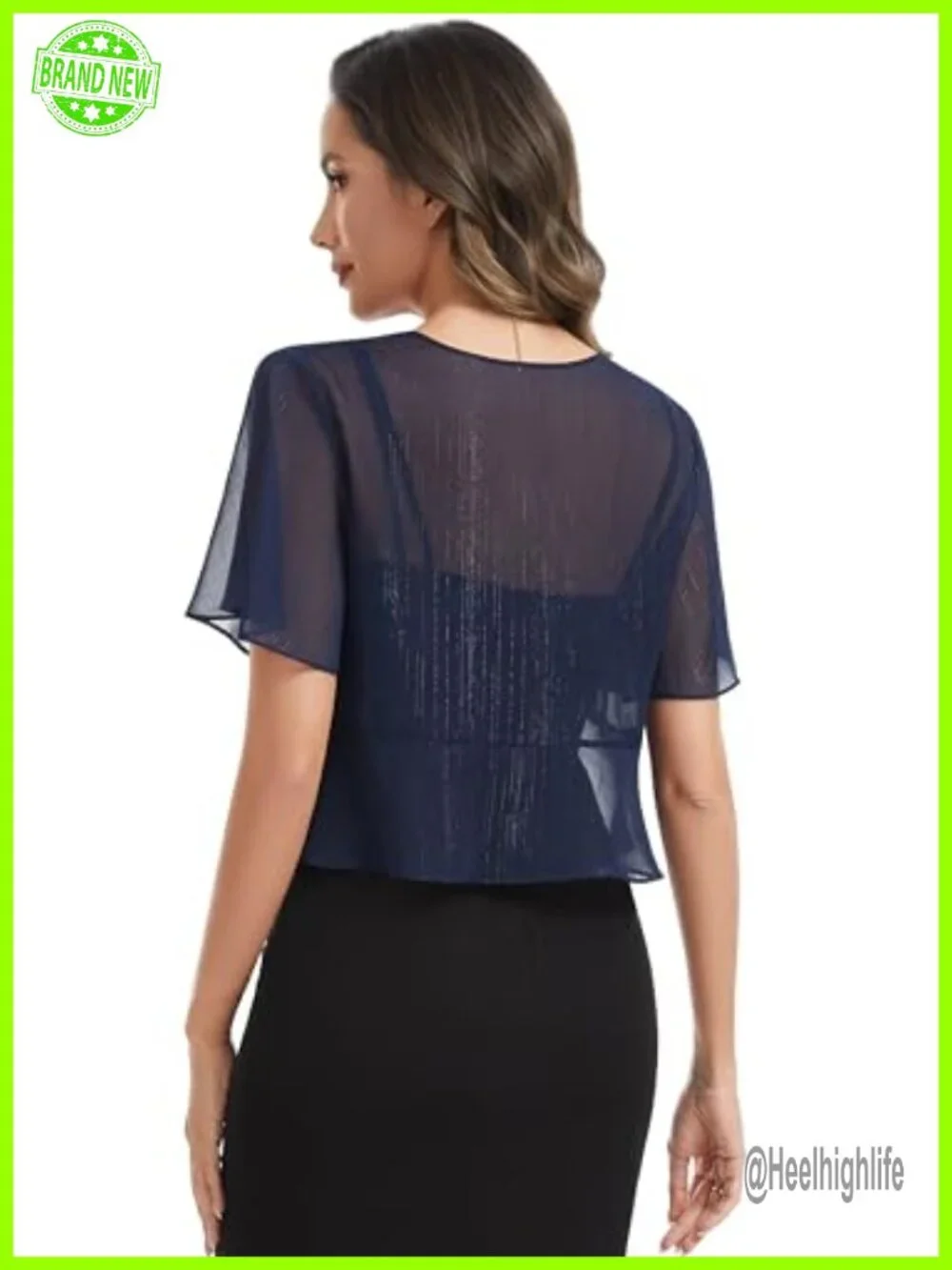 Shiny Chiffon Tie Front Shrug Bolero Cardigan Short Sleeve Sheer
